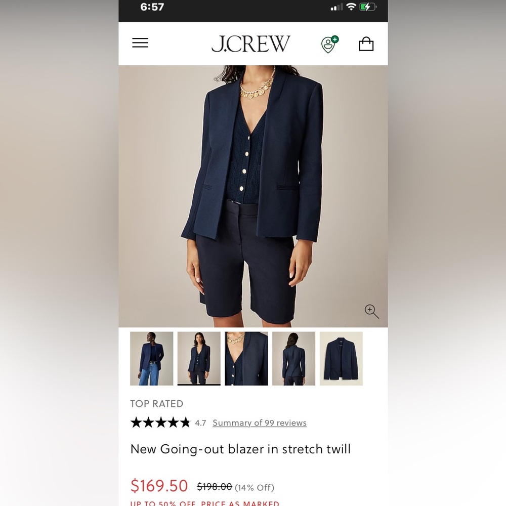 Jcrew 365 New Going Out Blazer in Navy Blue. Currently in stores. Size 6